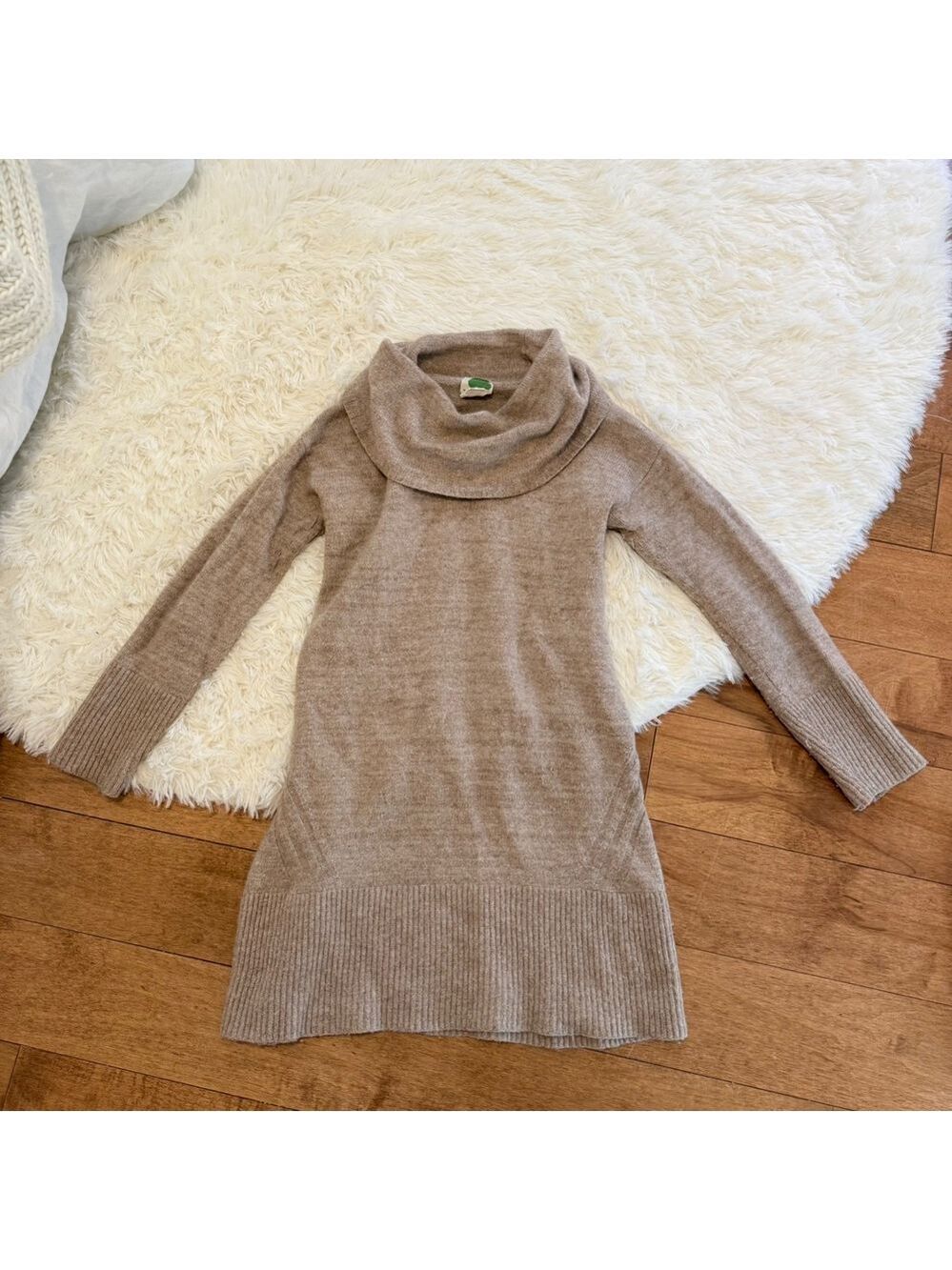 Anthropologie Cowl Neck Sweater Dress Womens Small Tan Beige Wool Alpaca Blend - Picture 3 of 4